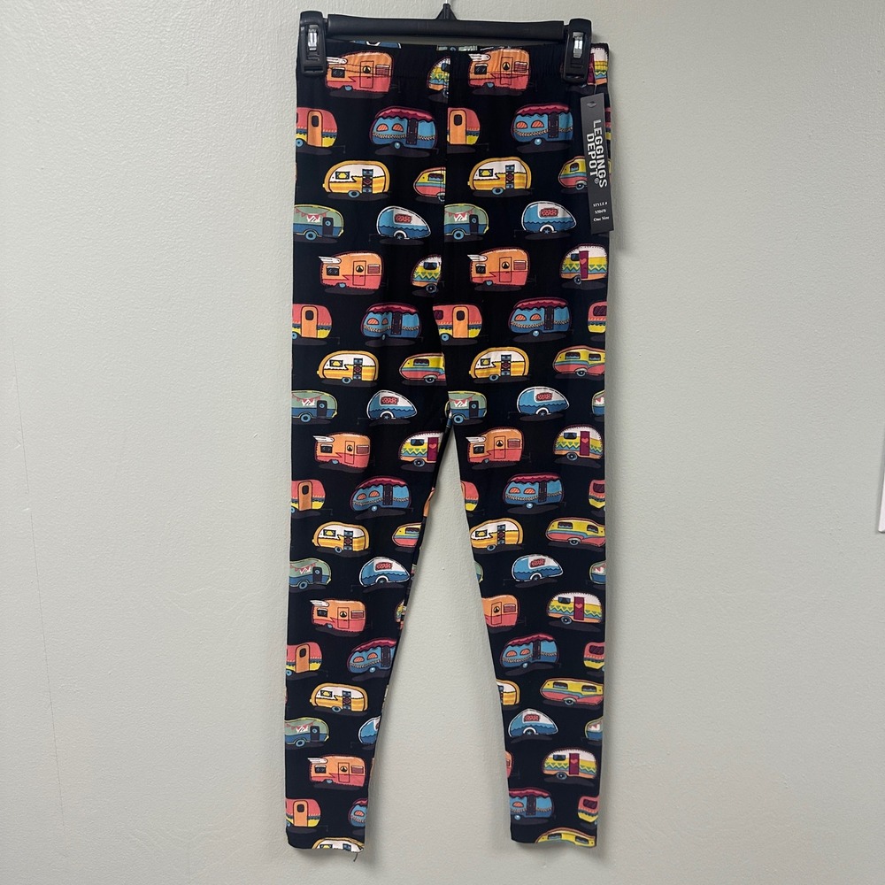 Leggings Depot Women One‎ Size Vintage Camper Trailer Print Leggings Black S504W